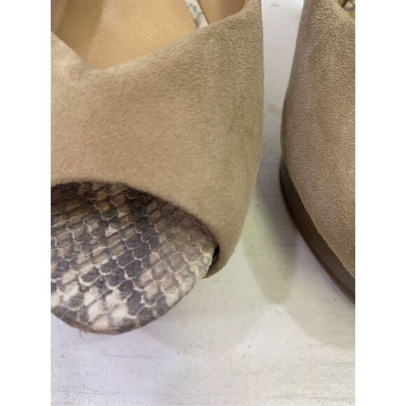 Zara Nude Suede Snake Skin Peep Toe Pumps Size 8.5 - Picture 5 of 11